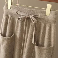 Autumn And Winter100% Pure Wool Skirt Women's Long Pocket Small A Skirt High Waist Slim Cashmere Knit A-Line Skirt - Image 5