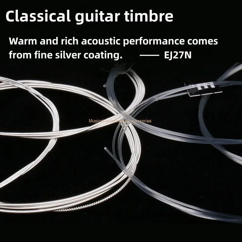 Guitar Strings EJ27N Nylon Classical Silver Plated Wrap Nylon Core Clear Student Trebles Normal Tension