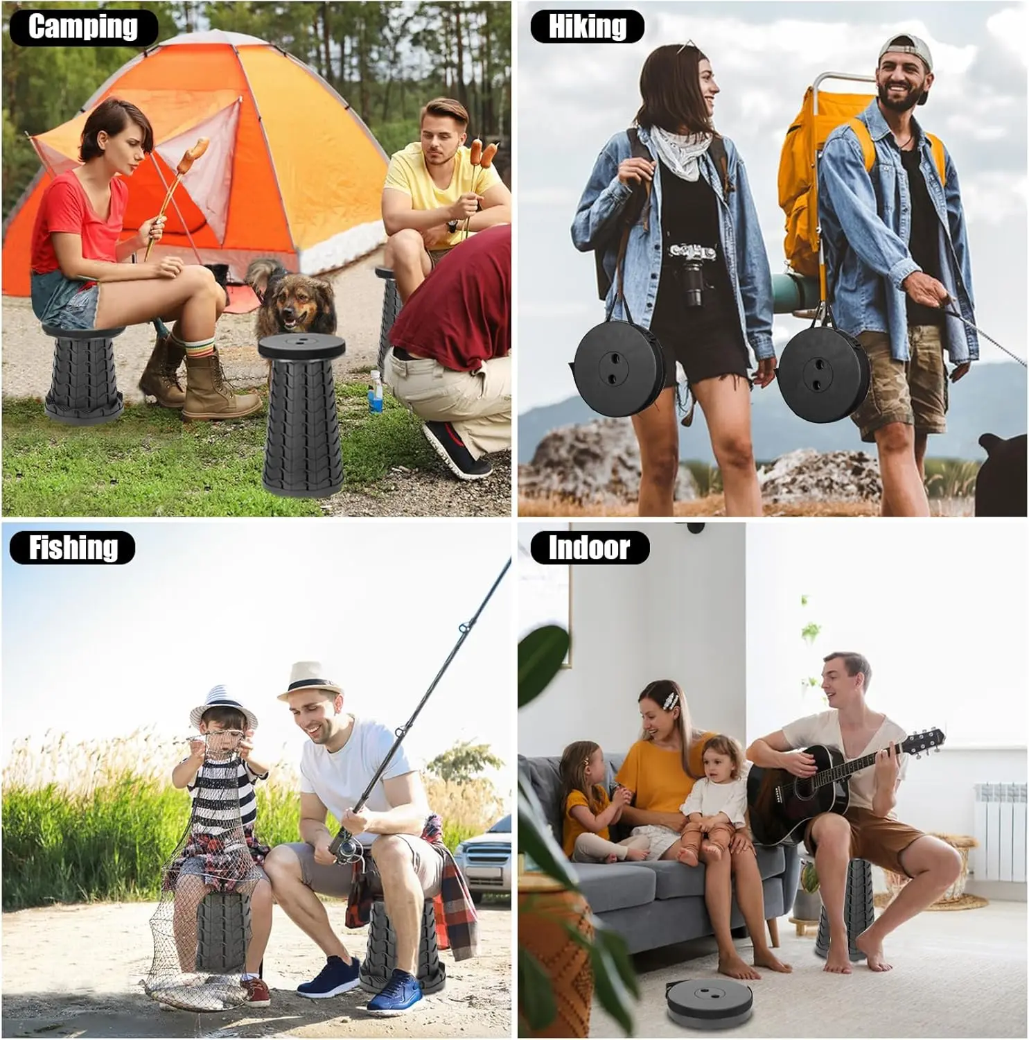 Adjustable Folding Stool 6.5-45cm Lightweight Portable for Outdoor Fishing BBQ Travel Supports 397lb/180kg