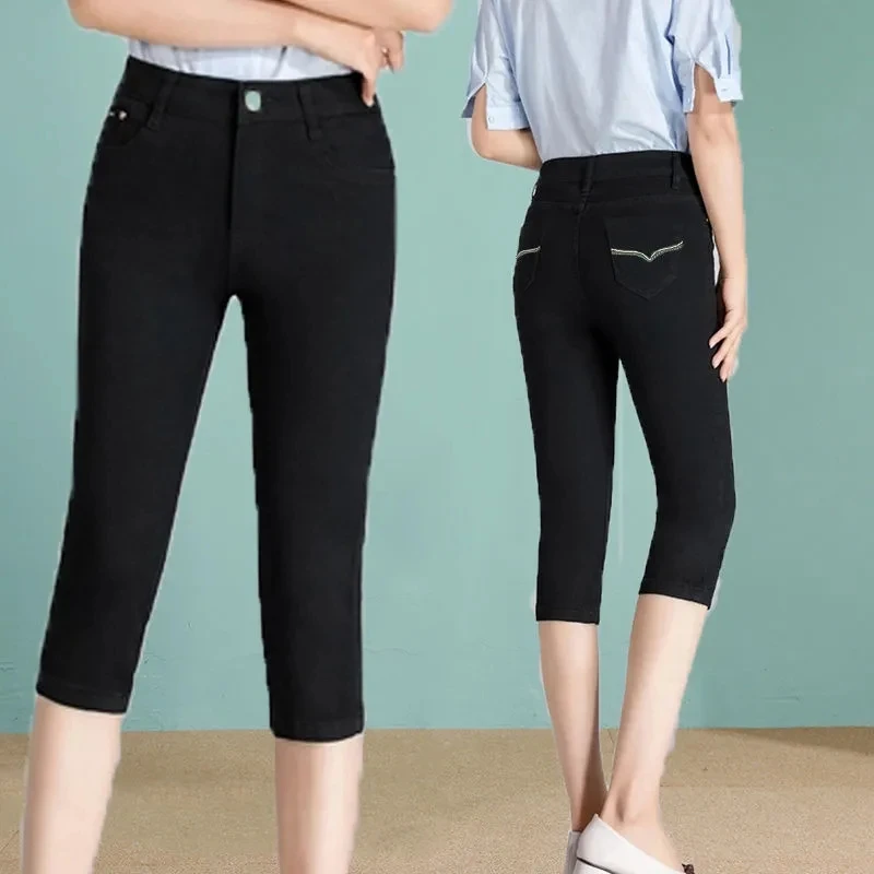 

Korean Fashion Capri Blue Denim Pants Women Summer 2023 Vintage High Waist Jeggings Jeans Short Pencil Pants Breeches Leggings