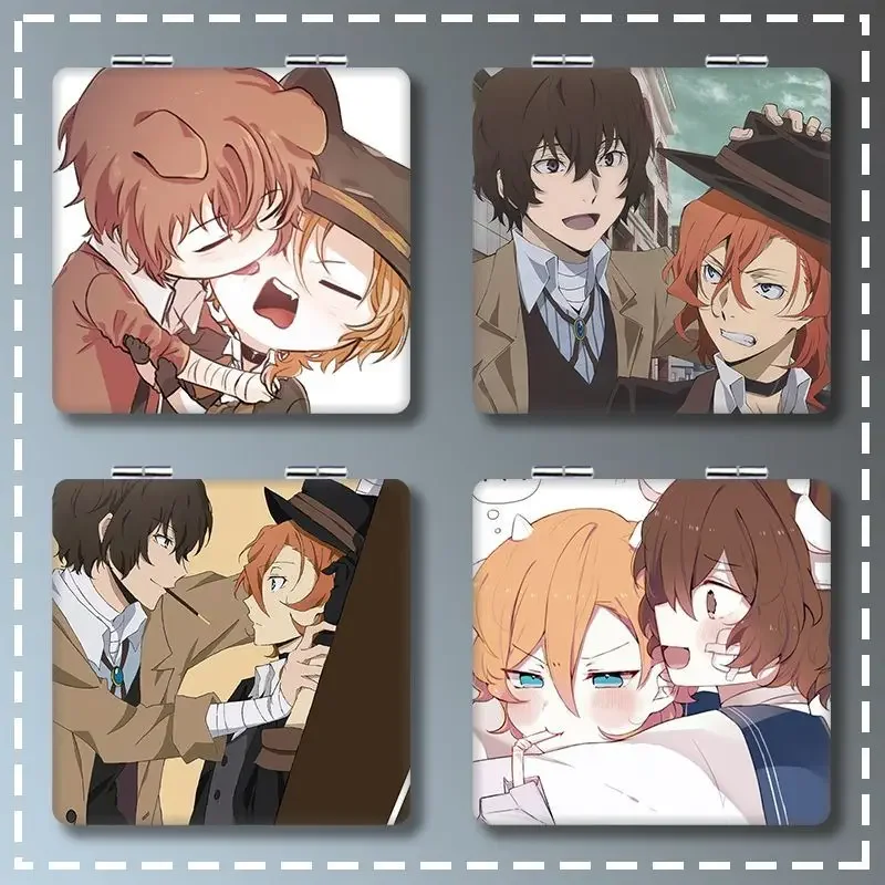 7&times;6cm Bungo Bungou Stray Dogs, Folding Double-sided Makeup Mirror, Anime Cute, Portable Travel, Mini, Girls, Magnifying, Square