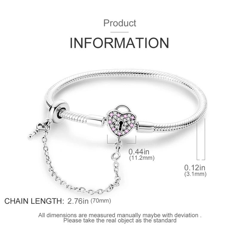 Original neues Armband aus 925er-Sterlingsilber mit Herzkette, Charm-Armband für Damen, passend für Original-Charm, DIY-Schmuckherstellung, Silber-Geschenk – Detail 2