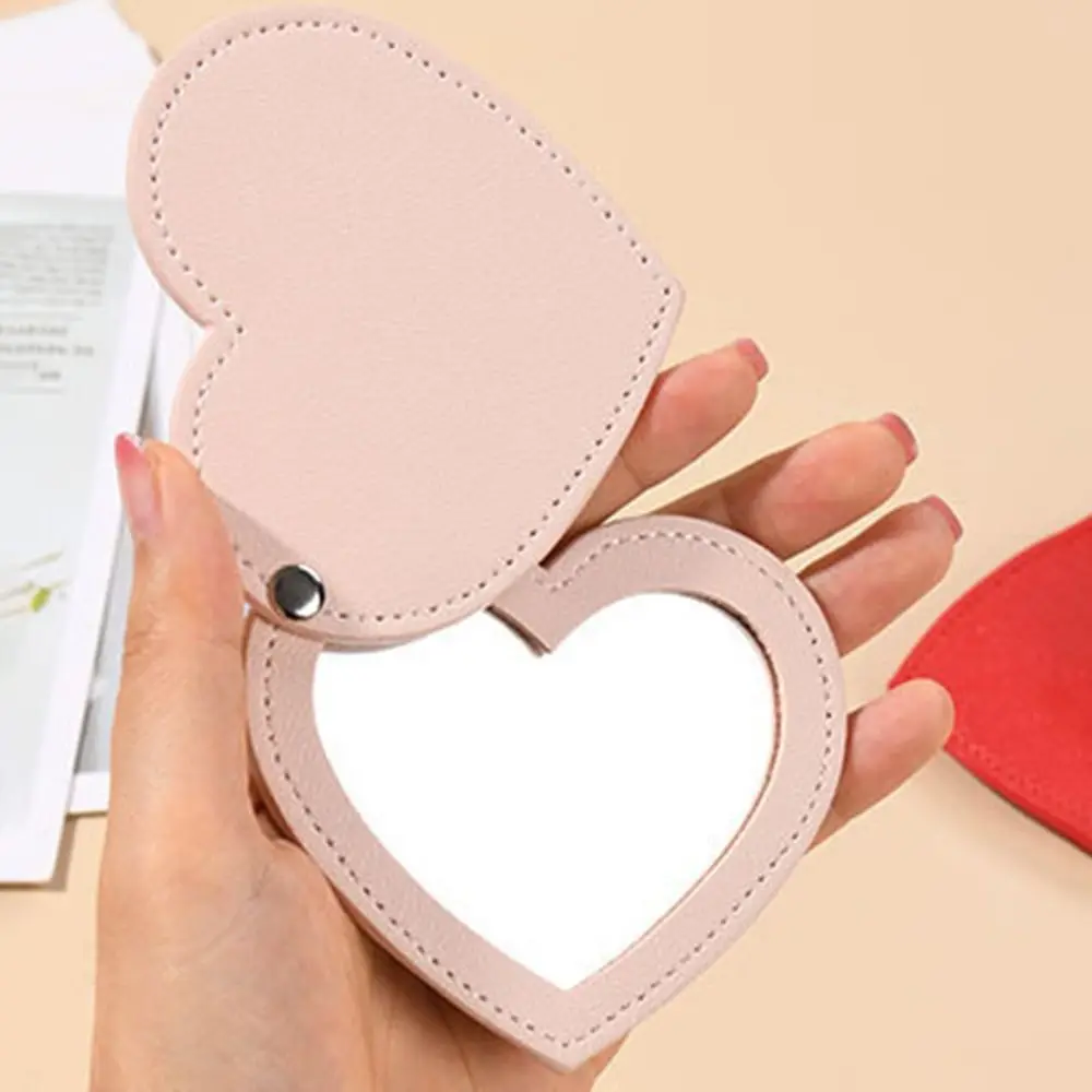 

1Pcs Heart Compact Mirror Cute Stainless Steel Makeup Mirror Mini Travel Portable Pocket Daily Makeup Solid Color For Women
