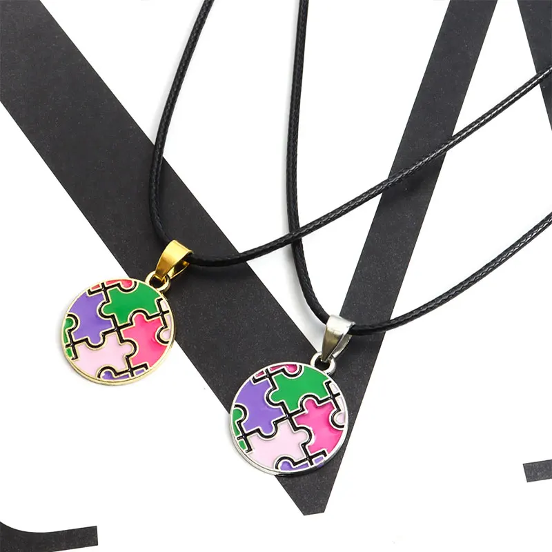 Snake Chain Autism Awareness Necklace Gifts for Autistic Colorful Puzzle  Piece Necklaces Women Men Hip Hop