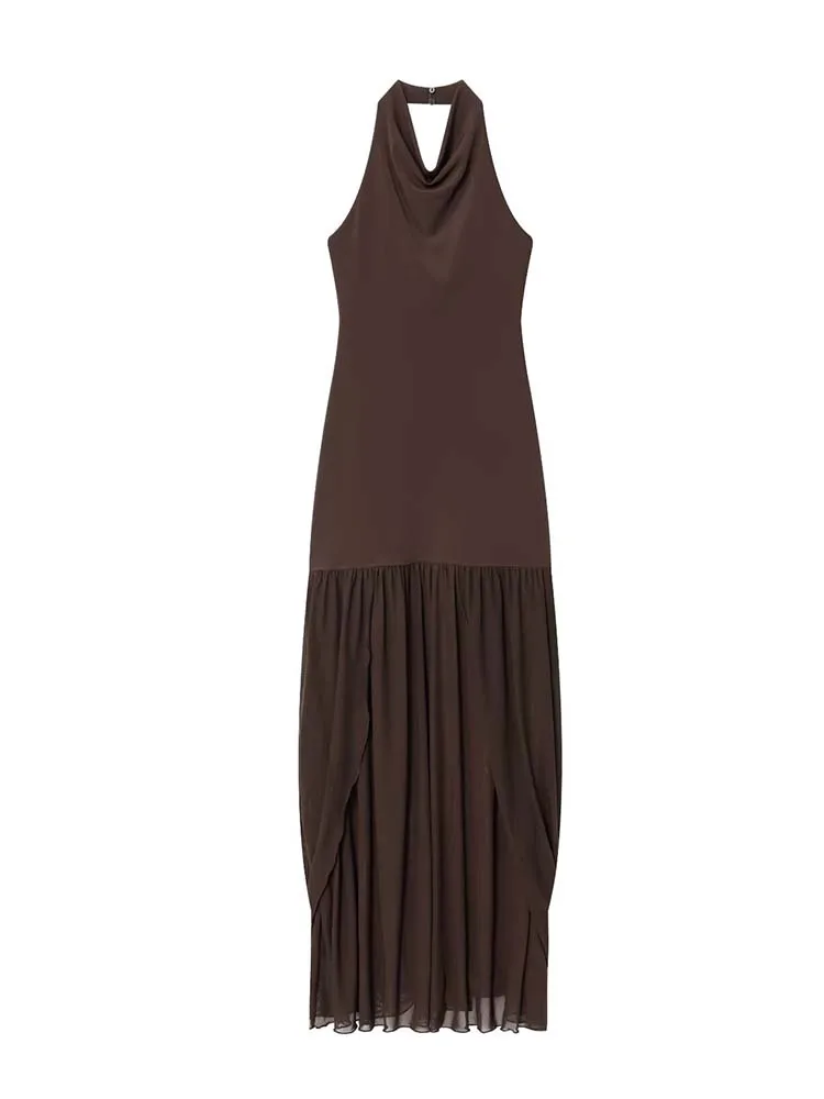 2025 Halter And Exposed Back Long Dress For Woman Summer Pleated Tulle Elegant  New Women's Fashion Party Dresses ﻿