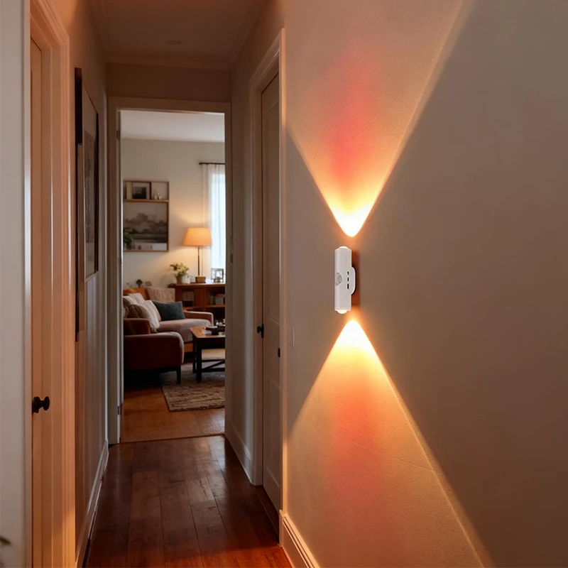 Double Head RGB LED Night Light with Motion Sensor Rechargeable Magnetic Wall Lamp for Cabinet Hallway Stair Mood Ambient Light