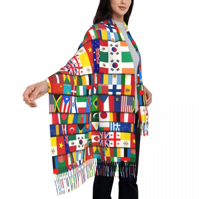 

Ladies Large 60 Flags Of Countries Of The World Scarves Women Winter Fall Soft Warm Tassel Shawl Wrap International Scarf