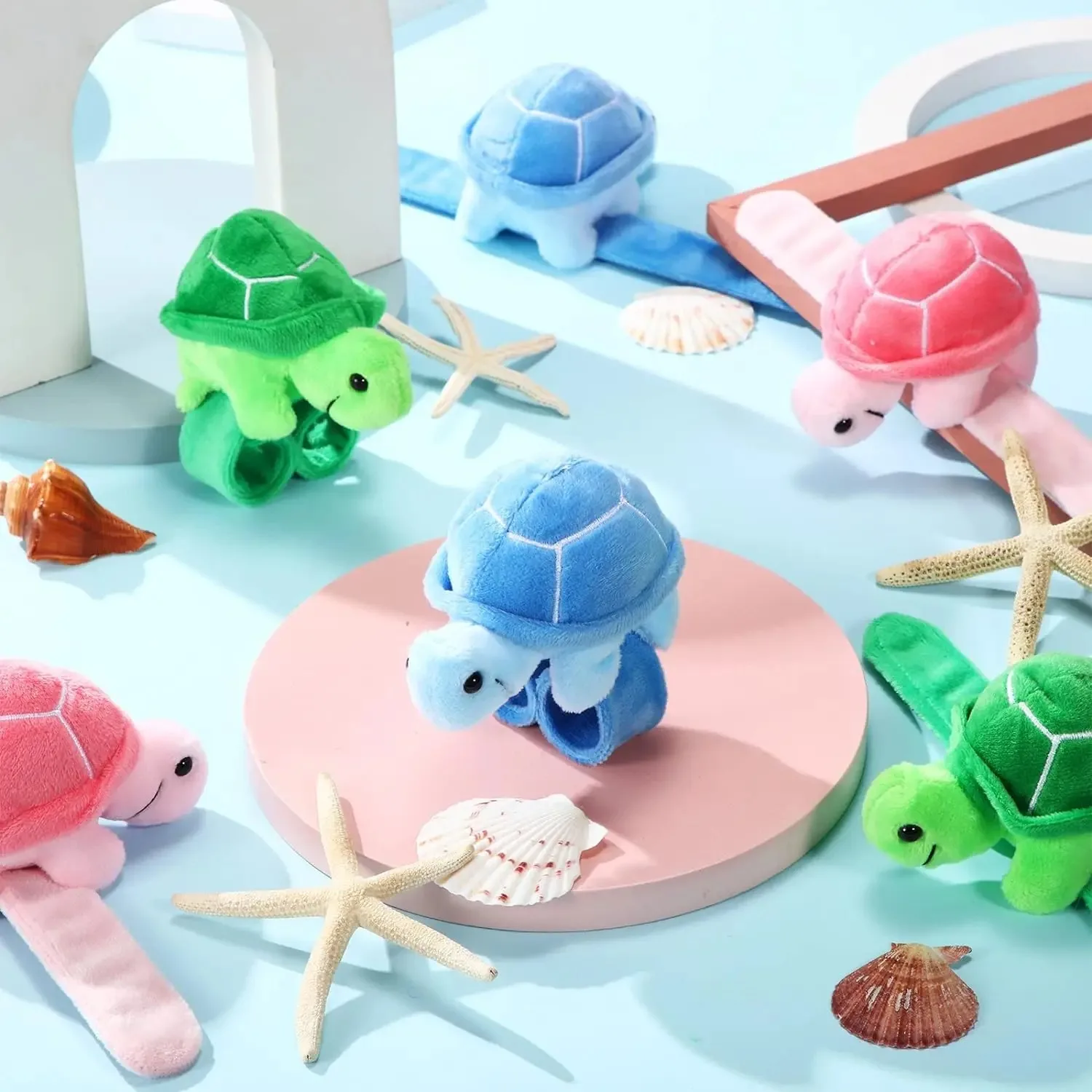Plush Slap Bracelets Stuffed Animal Turtle Snap Bands Plush Slap Wristband Ocean Theme Party Plush Gifts Fillers Party Favors 2