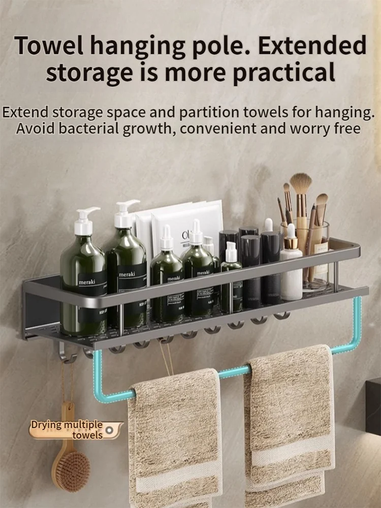 60CM Aluminum Bathroom Shelf Shampoo Rack Storage Holder Kitchen Organizer Wall Rack for Installation