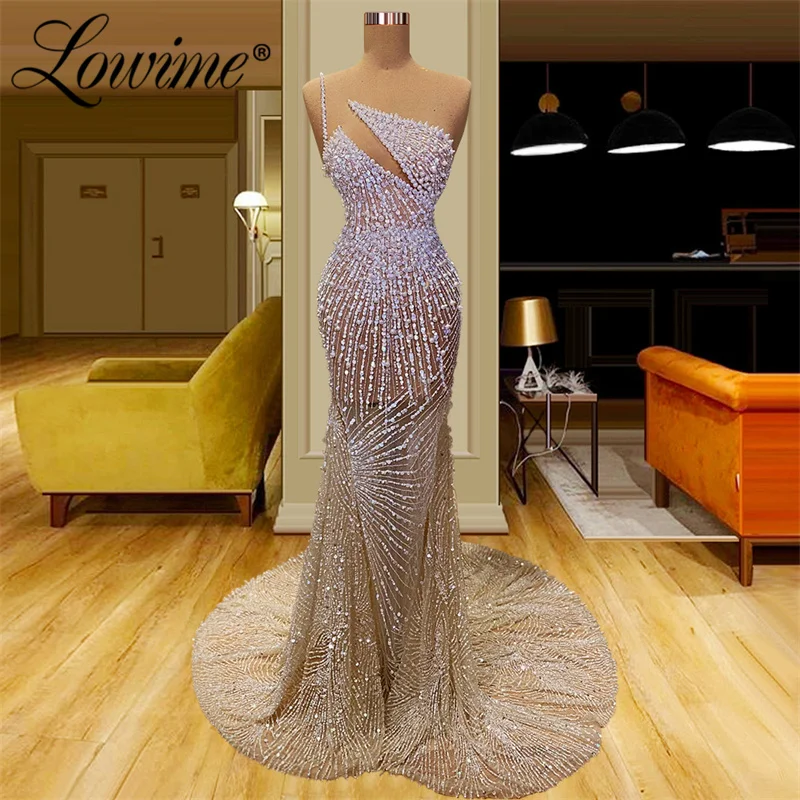 

Lowime Heavy Beading Full Pearls Evening Dresses Ivory Party Gown Long Celebrity Dress Customized 2022 Arabic Prom Dresses Robes