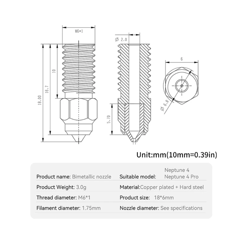 Neptune 4 / Neptune 4Pro 3D 프린터 184A용 바이메탈 노즐 0.4mm 0.6mm 1개