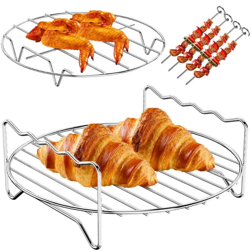Baking Tray Skewers Air Fryer Stainless Steel Holder BBQ Rack Double Layer Grill Baking Tray Replacement Barbecue Kitchen Tools