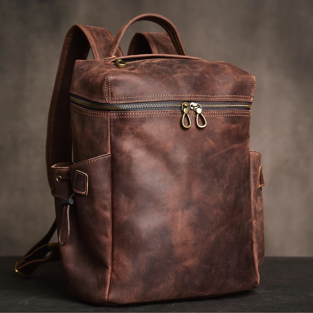 Men's Genuine Leather Vintage Backpacks Travel Backpacks Camping Bags Commuter Bags School Laptop
