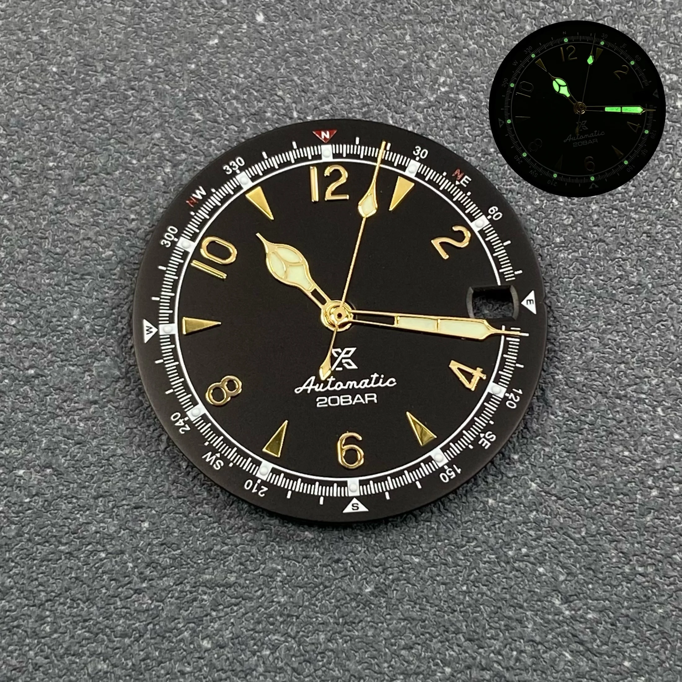 Vintage Olive Green Luminous Watch Dial - 28.5mm Watch Face Accessories