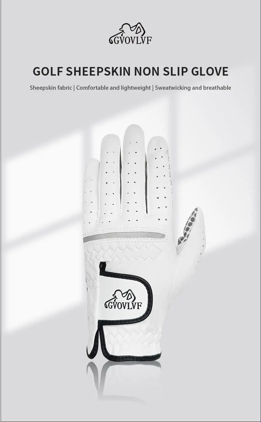 GVOVLVF Golf glove Genuine Sheepskin Leather for Men White Breathable Glove for golfer Anti Slip Soft and Comfortable Gift