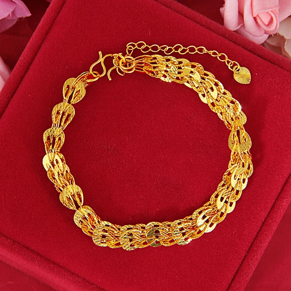 

Pteris Bracelet Wrist Chain for Women Girl 18k Yellow Gold Filled Hollow Fashion Jewelry Gift