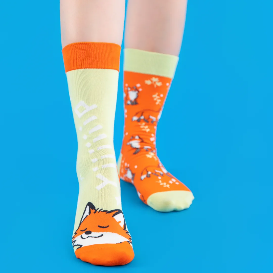 1 Paar stilvolle und bequeme Socken bis zur Mitte der Wade, fröhliches Fuchsmuster, geeignet für alle Jahreszeiten – Detail 9