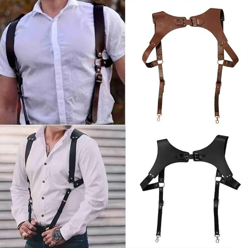 

Punk Men Suspenders PU Leathers Harness Straps Gothic Garter Belts Adjustable