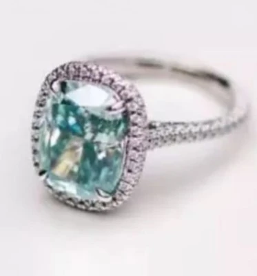 CUSTOM MAKE 5CT ICE CRUSHED CUT GREEN COLOR CUSHION MOISSANITE 9K GOLD RING gemstone 모이사나이트 Камни احجار كريمة piedras preciosas