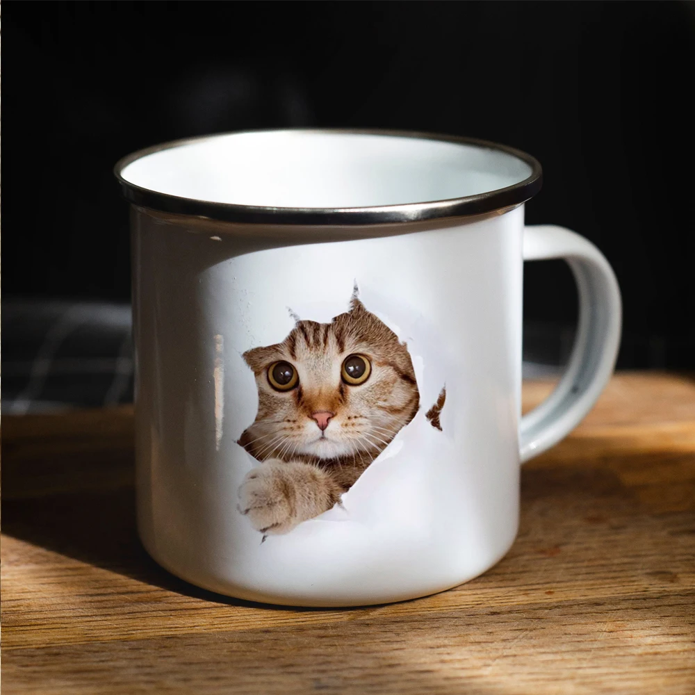

Эмалированная кружка в виде кошки, кота, кота, 11 унций, кофейная кружка с надписью «i love my cat» для мужа, жены, подарочная кружка на день рождения