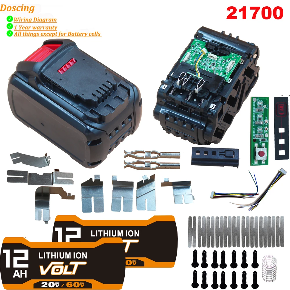 리튬 이온 배터리 플라스틱 케이스, PCB 충전 보호 BMS 박스, DeWalt MAX XR 20V 60V FlexVolt DCB606 DCB612, 21700*15 DCB609