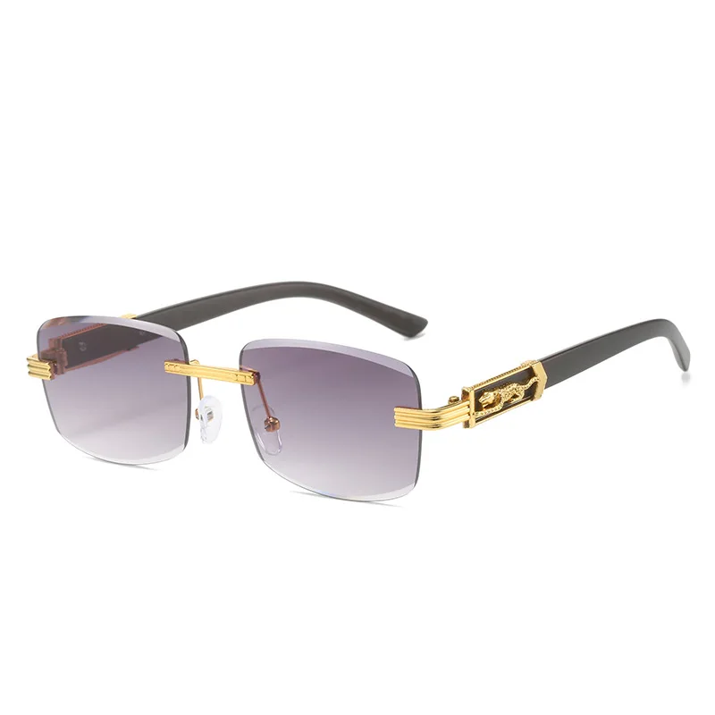New Metal Leopard Rimless Rectangle Vintage Sunglasses For Men