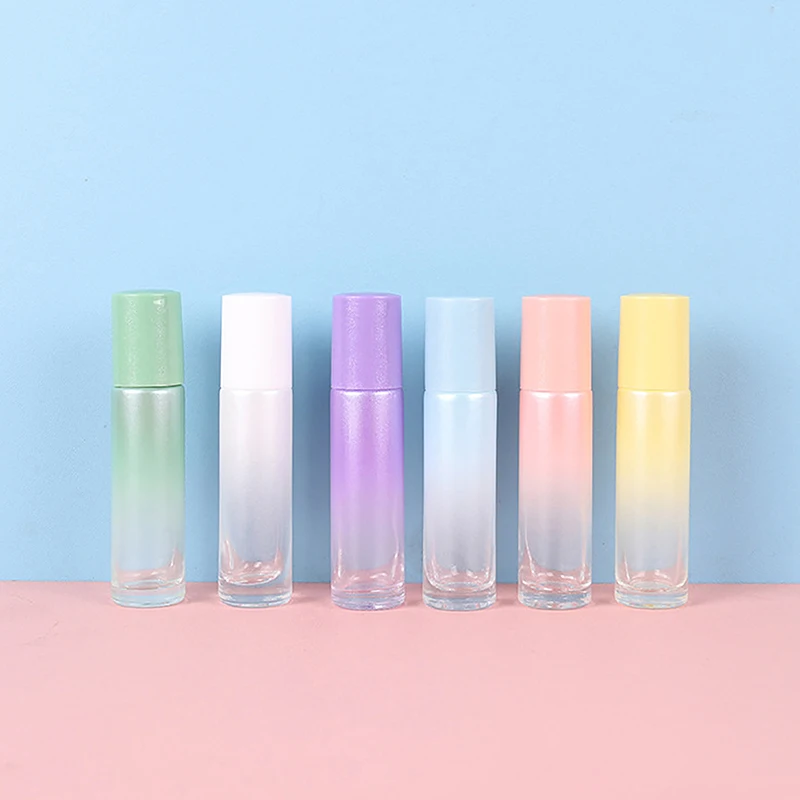 1pc Portable Gradient Color Roller Bottle 10ml Mini Glass Bottles With Stainless Steel Roller Balls For Essential Oils Perfumes
