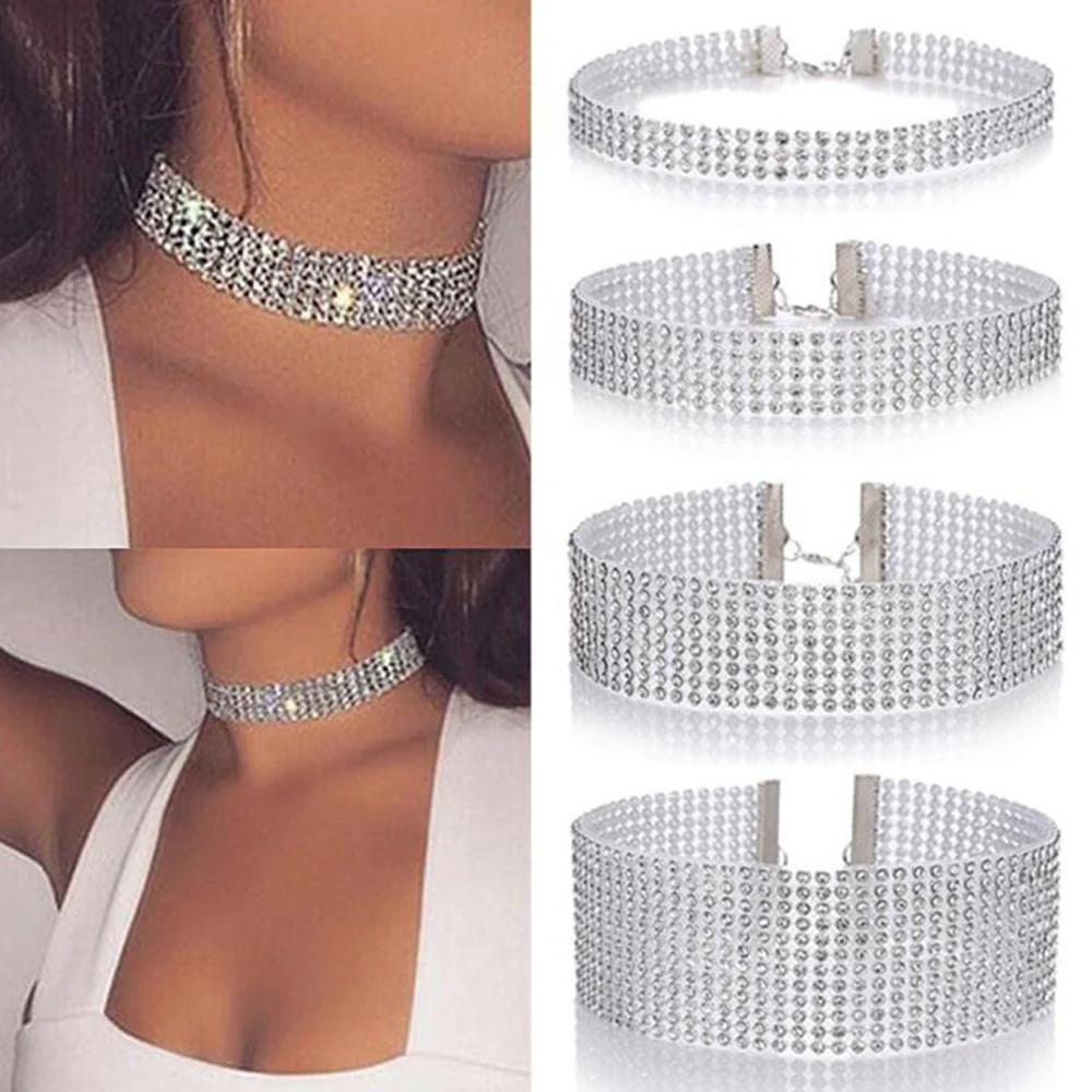 Chokers Subtle Silver/golden Crystal Choker Women Fashion Jewelry Wide Necklaces ...