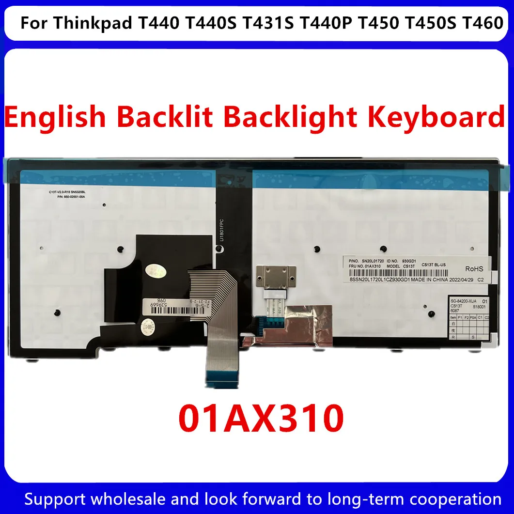 Eua Inglês Backlit Backlight Teclado para Lenovo Thinkpad T440 T440s T440p T450 T450s T460 Portátil 01ax310 Novo - Imagem 3