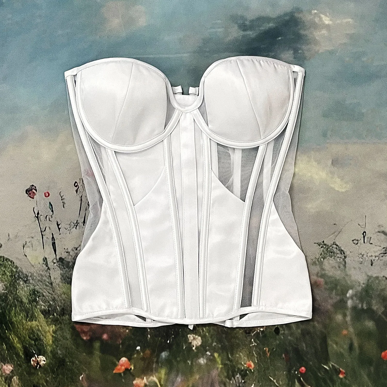 Fashion Womens Deep V Longline Lace Bustier Bra Lace Up Party Corset