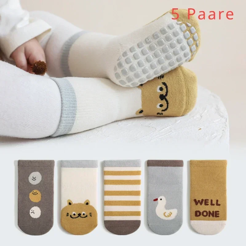 

5 Pairs Winter Thickened Baby Floor Socks Indoor Anti Slip Adhesive Socks Cute Animal Patterns Cartoon Walking Socks Boys Girls