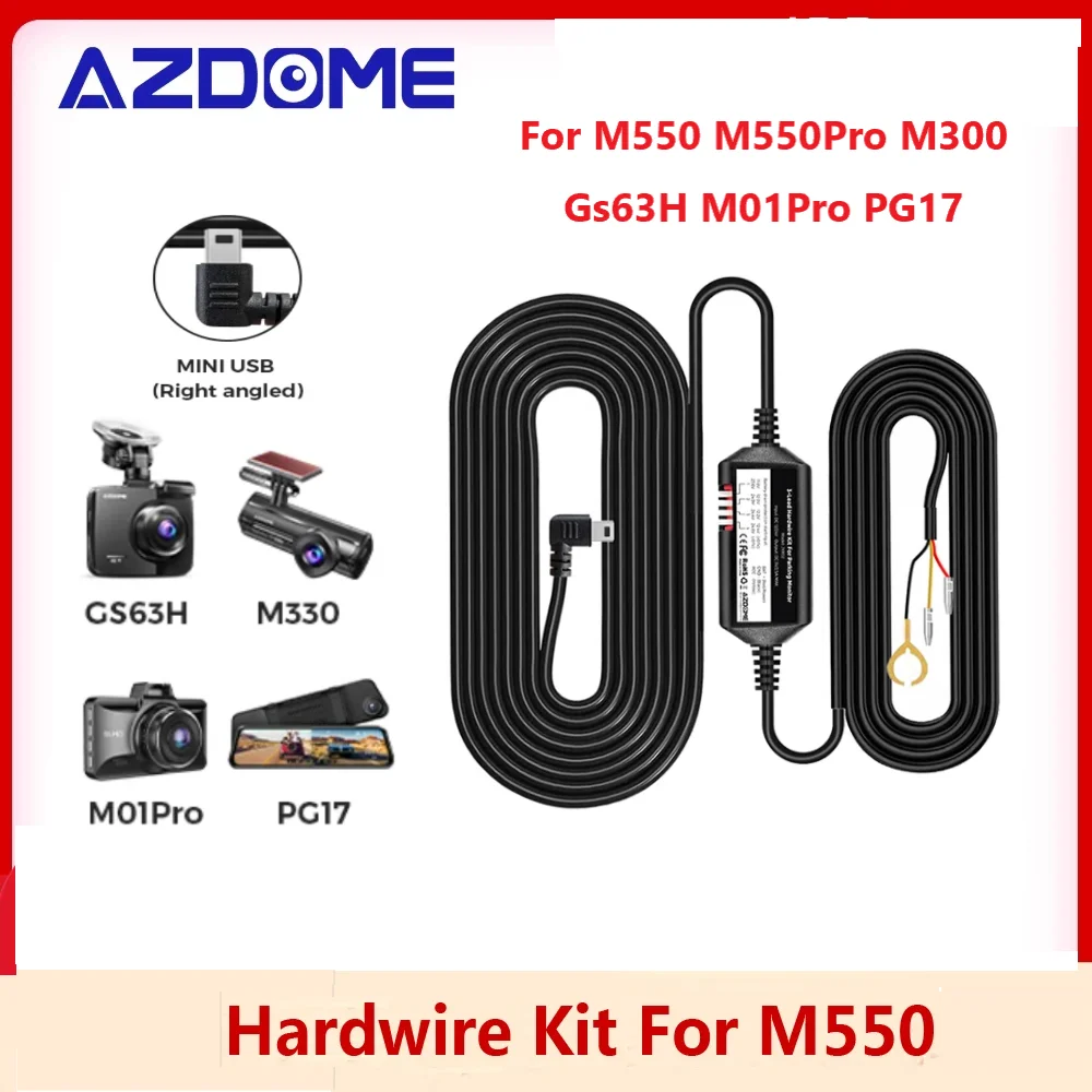 

Автомобильный видеорегистратор AZDOME JYX02, комплект с записью Hardwire для M550, защита от низкой громкости, мини USB-порт 12 в-24 в, выход 5 В, 2,5 А