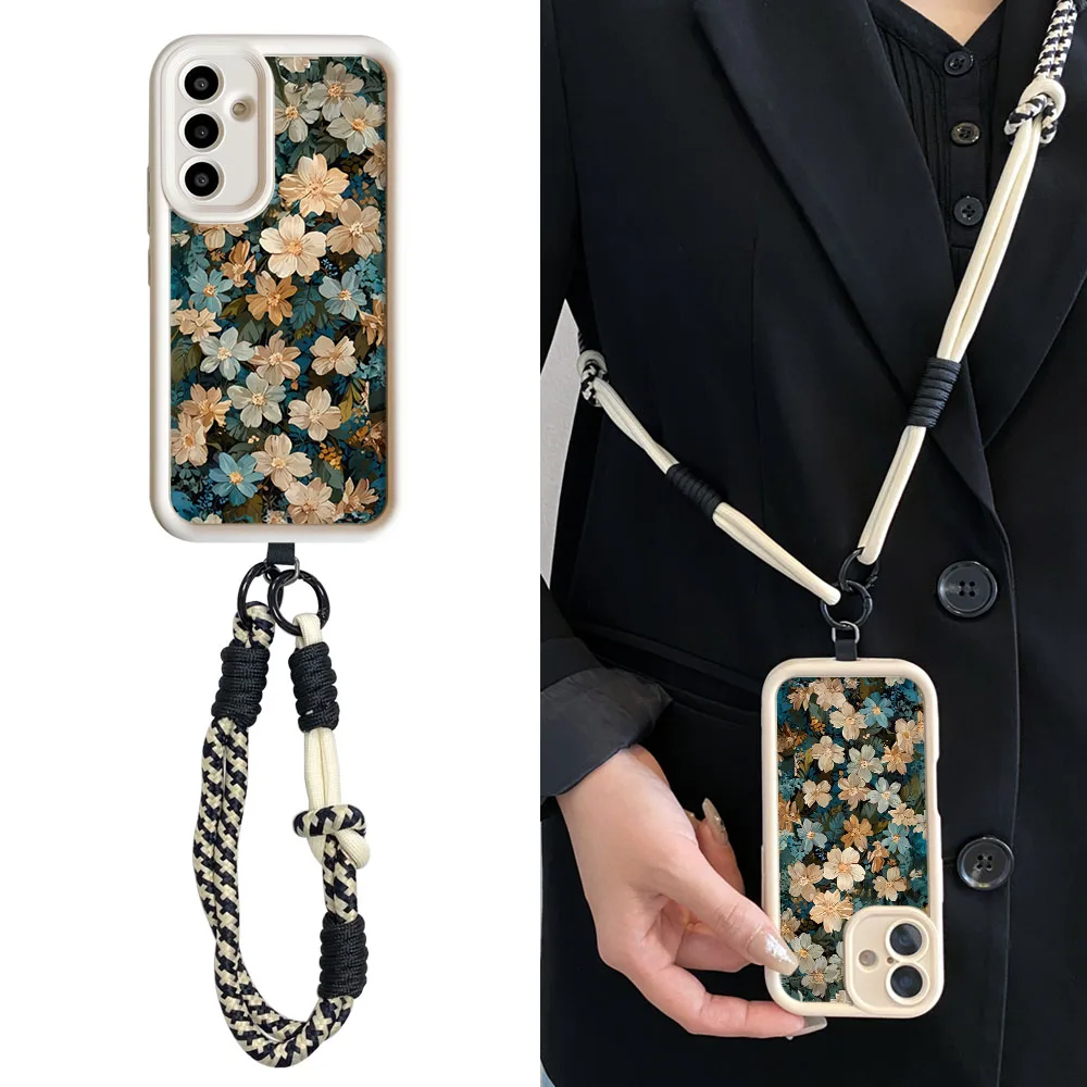 Retro Flower Crossbody Lanyard Phone Case