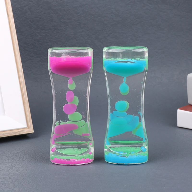 Double Color Sand Hourglasses Colorful Liquid Timer Anxiety Relief Liquid Motion Timer Bubble Oil Hourglaslock Decor Gifts