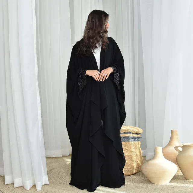 Eid noir Abayas pour femmes Robe musulmane modeste dubaï ouvert Abaya Kimono Jalabiya Kebaya Robe Femme Marocain Caftan Ramadan caftan