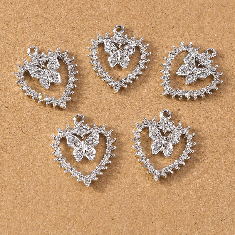 

10pcs Rhinestones Love Heart Butterfly Pendant Charms for Jewelry Making Earrings Necklace DIY Bracelet Accessories Supplies