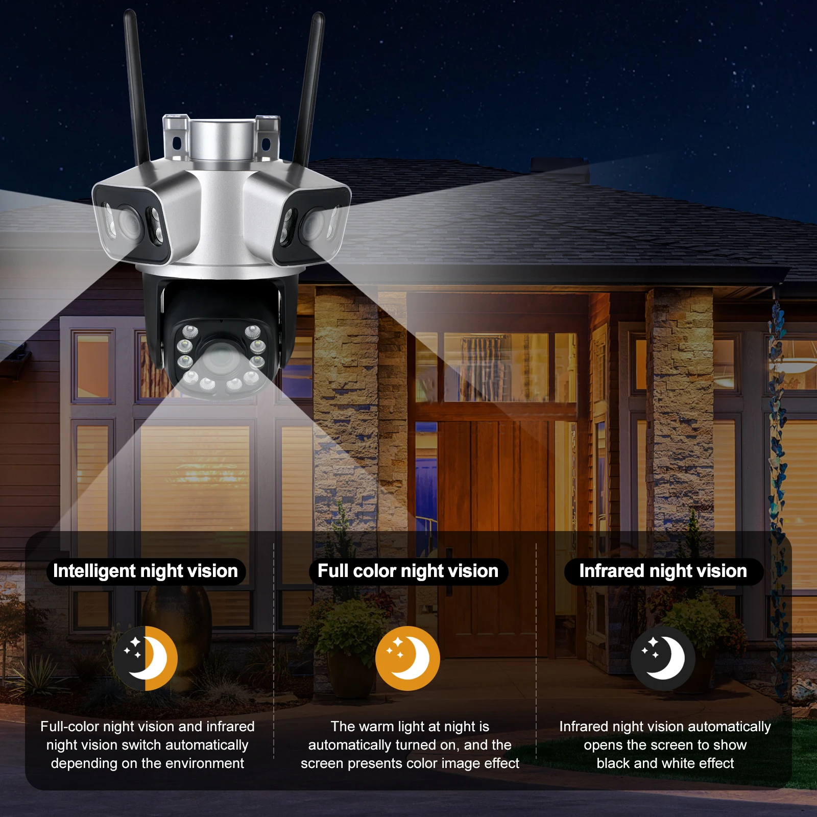 كاميرا مراقبة واي فاي 6K 12 ميجابكسل، 3 عدسات 3 شا...
