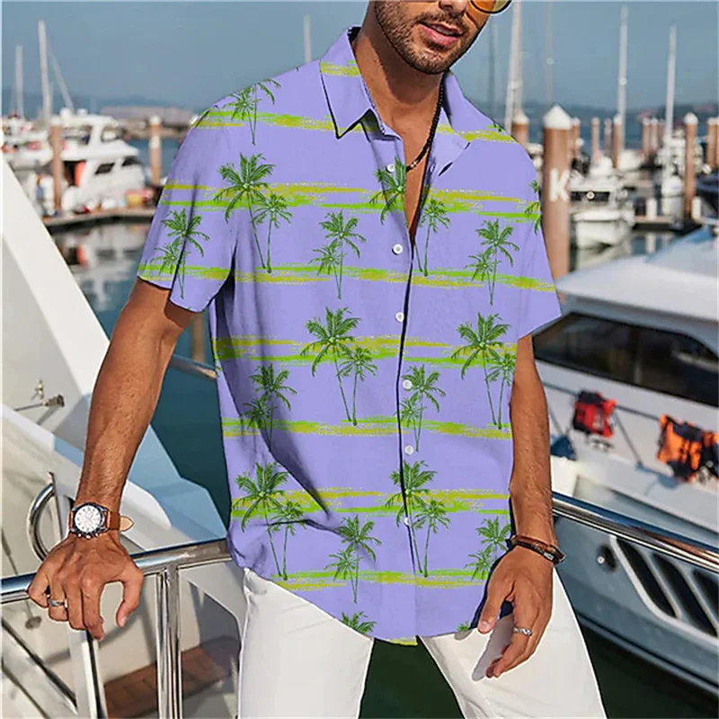 Summer men's shirt 2023 Hawaiian shirt 3D printed coconut tree pattern  beach casual short sleeve buckle men's clothing XS-5XL