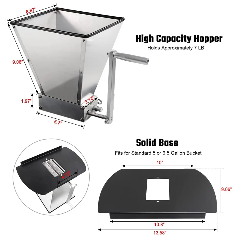 Malt Mill Brewery Double Roller Mill Stainless Steel Barley Crusher Grain Mills with Stand Best Malt Grinder For Home Brewing