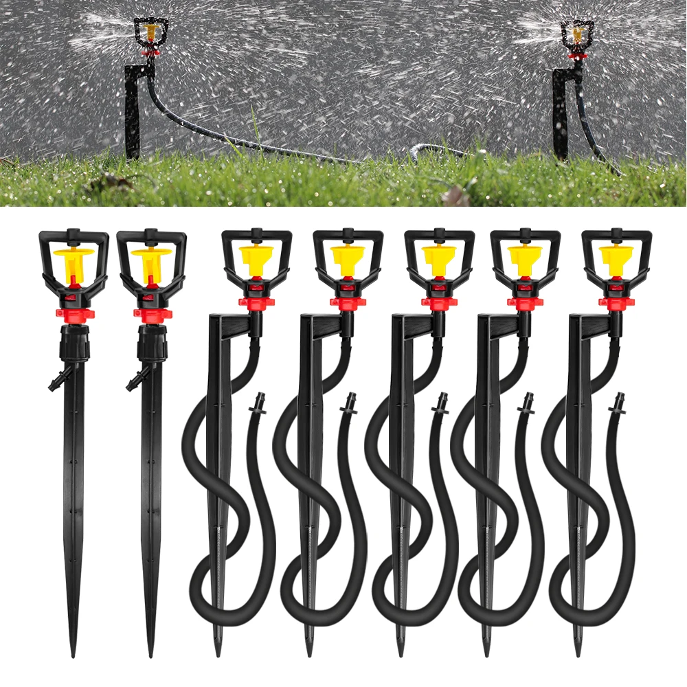 10PC Garden Irrigation Micro Sprinklers on 20cm Stake Support 360° Refraction Misting Spray Greenhouse Agriculture Watering Tool