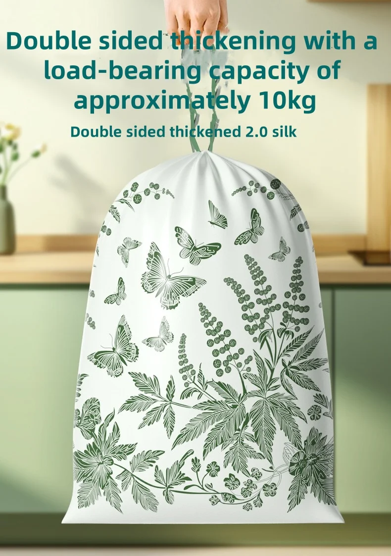1 Bag of 90 pcs Household Disposable Tear Free Drawstring Garbage Bag Kitchen Storage Garbage Cleaning Bag Mugwort Bag