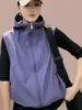 Summer Faionable Hooded Workwear Vest Women's Loose Slimming Casual Layered Sun Protection Outerwear Top Zipper Pure Color