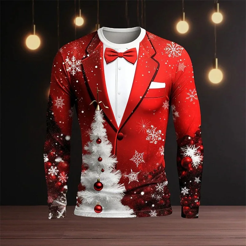 Mens Christmas 3D Print Long Sleeve T Shirt