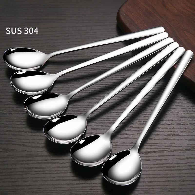 

Long Handled 304 Stainless Steel Coffee Spoon Ice Cream Dessert Tea Stirring Spoon for Picnic Kitchen Accessories Bar Tools