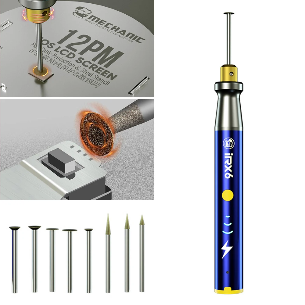 Mechanic IRX6 Mini Electric Chip Polishing Pen Intelligent Charging Grinder Engraving Carving Pen for Phone Rpair Tool valiantoin 1 8 air micro grinder 3mm pneumatic pencil die grinder 58000 rpm free speed polishing engraver kit pneumatic tool