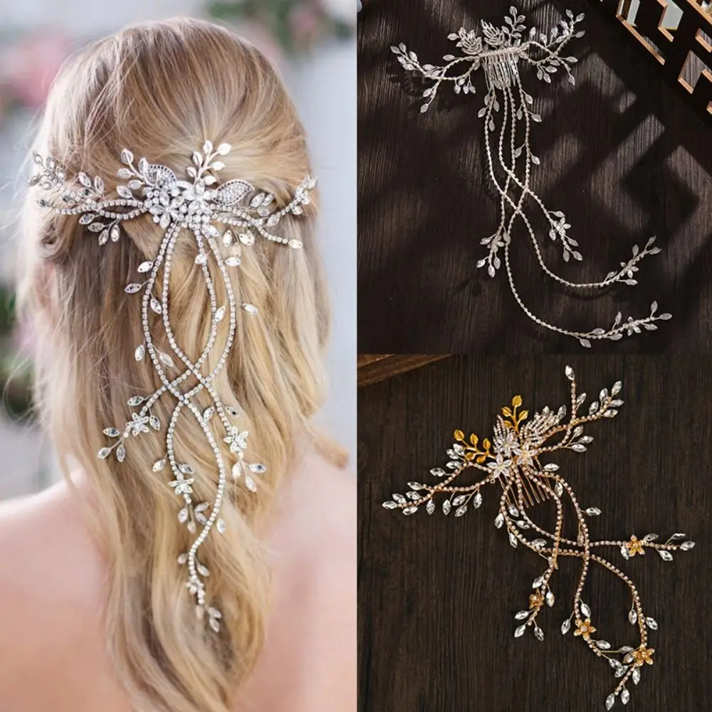 Elegant Crystal Flowers Leaves Vines Hair Combs Hair Accessories For Women Pearl Rhinestone Headpiece Wedding Bride Hair Jewelry artificial flowers wedding bridal bouquet white silk rose and green leaves wedding bouquets for bride handmade buque de noiva