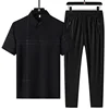Simplicity Summer Ice Silk Men's POLO Collar Plaid Button Short Sleeve Tops Elastic Waist Drawstring Pocket Pants Motion Sets 4