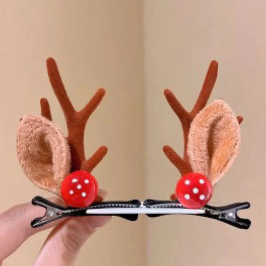 1 Pair Kawaii Christmas Elk Ear Hair Clip Women Girl Santa Snowman Hairpin Xmas Party Barrettes for Kids Cosplay Headwear