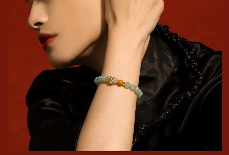Natürliches Myanmar Jade Armband Damen S925 Silber vergoldet Hotan Jade Pflaumenblüte Gelbe Jade Runde Perlenarmband Spot – Detail 10