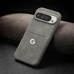 Premium Retro Sheepskin Leather Phone Case with Card Slot - Shockproof & Ultra Slim Design for Google Pixel 8 Pro (Gray)